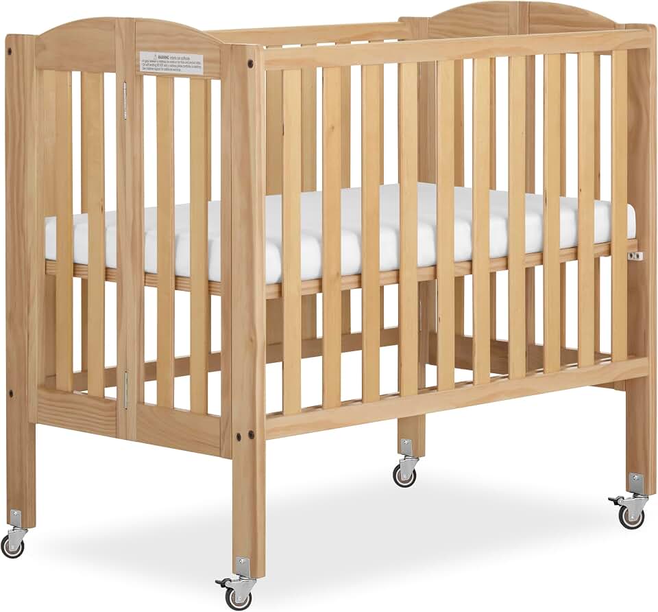 Dream On Me 2-in-1 Portable Mini Crib, Non-Full Size Baby Crib for Small Spaces, 2 Mattress Heights, Compact Travel Design, Includes Mattress, GREENGUARD Gold &amp; BSA Certified, Natural