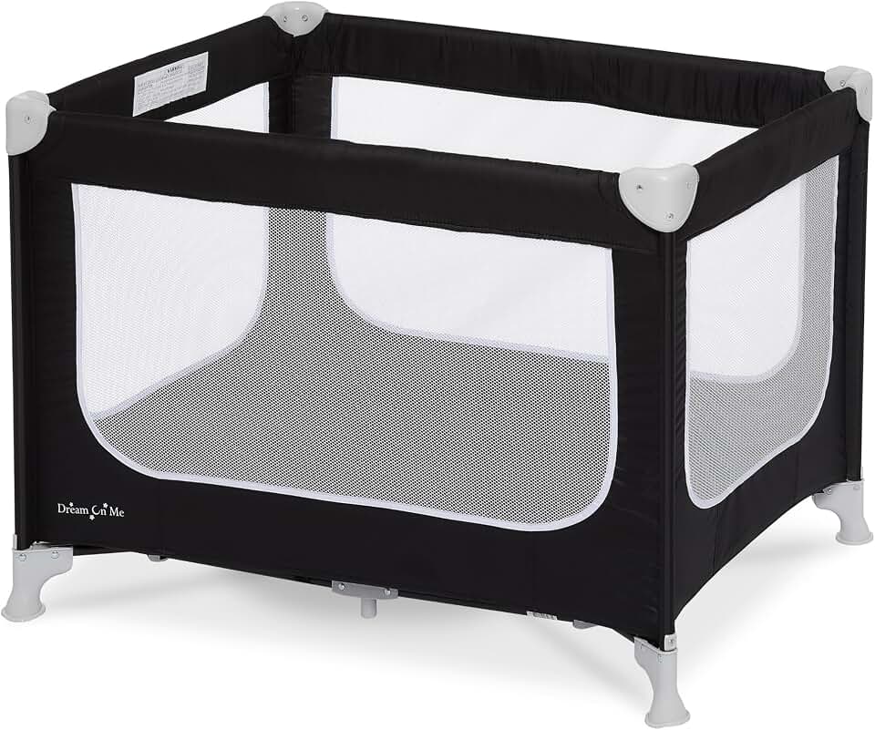 Dream On Me Zodiak Portable Playard, Compact for Travel, Carry Bag, Black | Removable 1" Mattress Pad, Mesh Sides, Quick Fold, 30 Lb Limit - ASTM Tested for Infants &amp; Toddlers, Indoor &amp; Outdoor Use