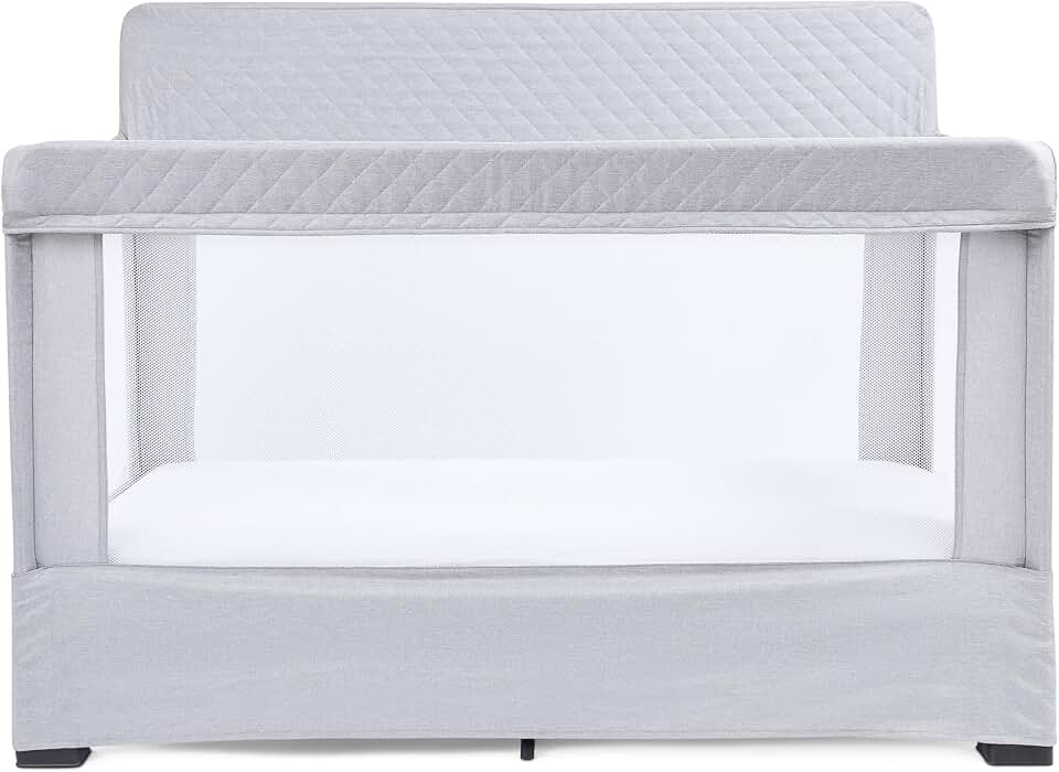 Baby Delight Lunaire Full Size Crib, Pebble Grey | Airy Mesh Walls for Air Flow &amp; Visibility, Tool Free Assembly Baby Bed, Breathable Mesh Baby Crib