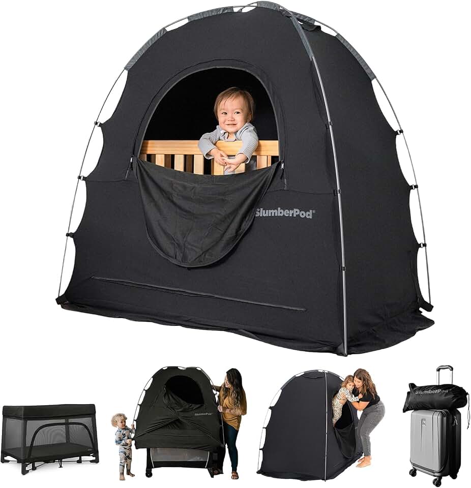 SlumberPod The Original Blackout Sleep Tent for Pack N Play &amp; Mini Crib | Sleep Pod for Babies &amp; Toddlers, Blocks 99% Light, Includes Monitor &amp; Fan Pouches, Bottomless, Shark Tank Featured, Black