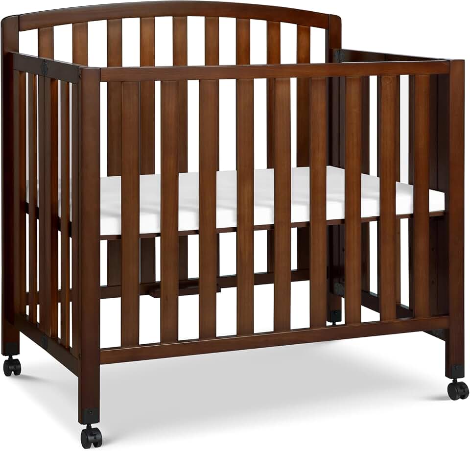 DaVinci Dylan 3-in-1 Portable Baby Crib with Wheels - Toddler Bed &amp; Daybed Conversion - Perfect for Small Spaces &amp; Easy to Assemble, GREENGUARD Gold Certified, 4 Adjustable Mattress Heights - Espresso
