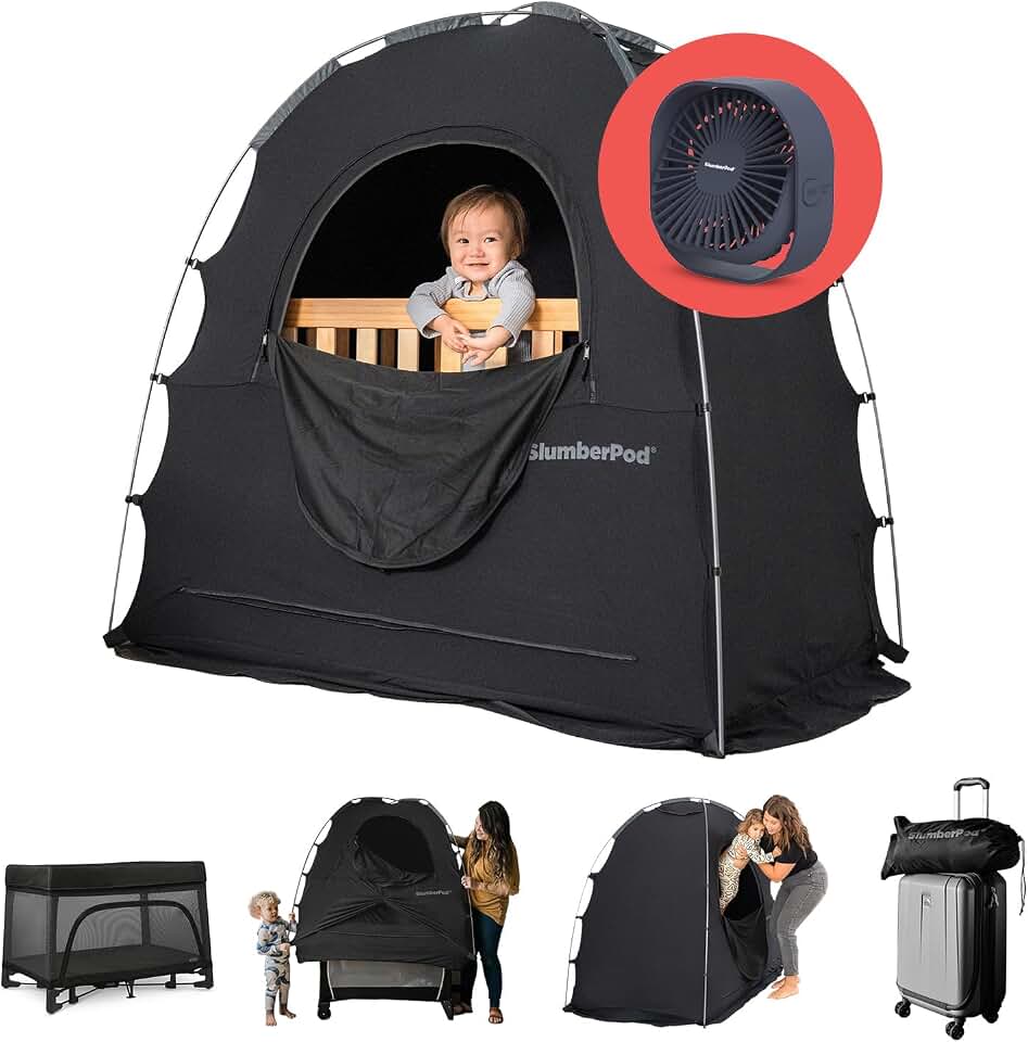 SlumberPod Original Blackout Sleep Tent with Fan for Pack N Play, Mini Crib | Fan Included, Sleep Pod for Babies &amp; Toddlers, Blocks 99% Light, Includes Monitor &amp; Fan Pouches, Shark Tank Featured, Black
