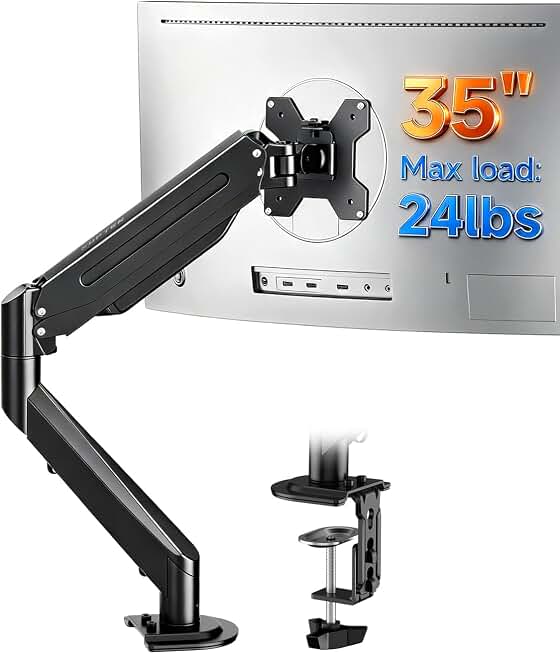 Suptek Single Monitor Arm Fully Adjustable for 17-34-35 Inch Screens | VESA Monitor Mount with Quick Install, Computer Monitor Stand for 32” Monitors, Desk Monitor Mount Holds 24lbs, VESA 75/100mm