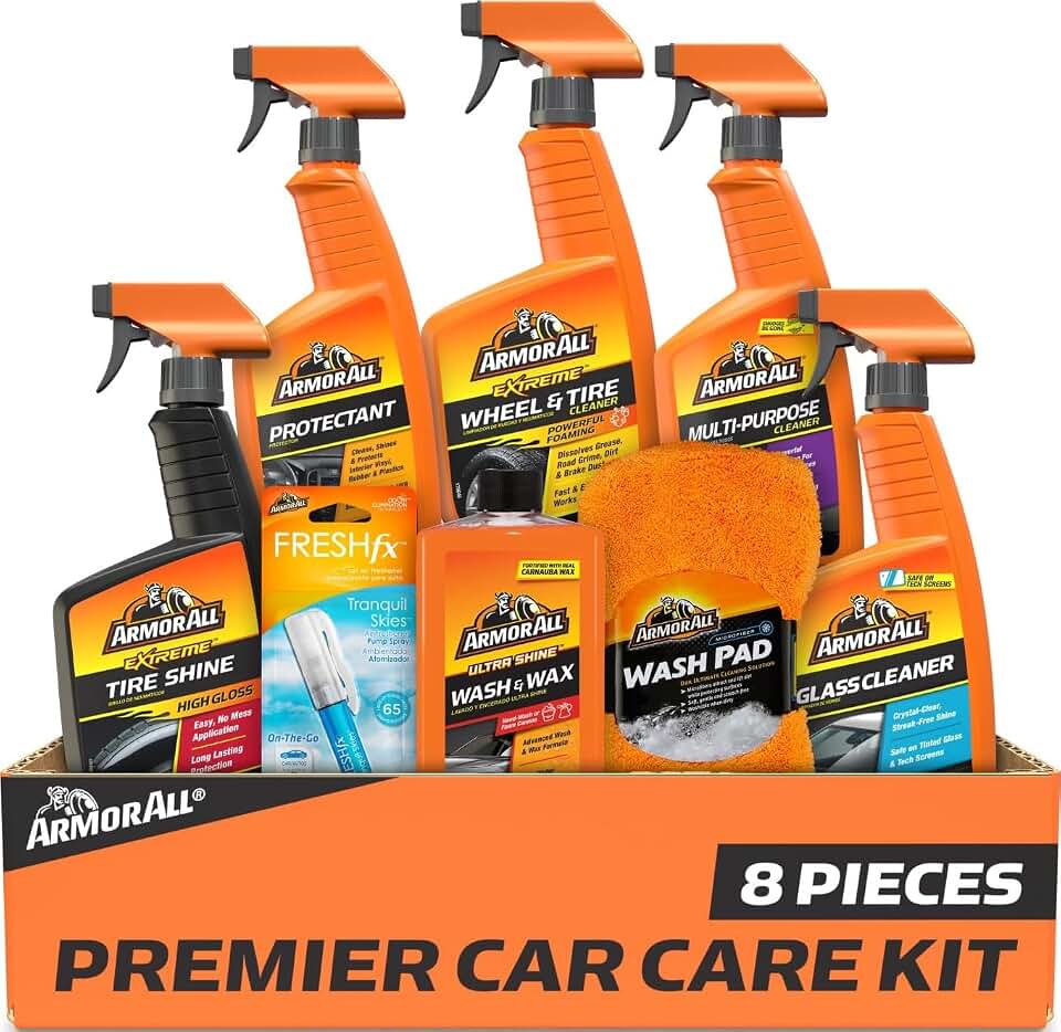 Armor All Ultimate Premier Car Care Kit, 8 Pieces, Featuring Tire and Wheel Cleaners, Exterior and Interior Car Cleaning Supplies