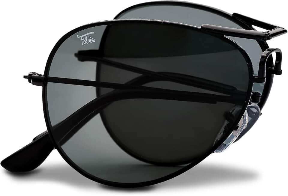 Foldies Polarized Folding Sunglasses – Scratch Resistant Lens Coating – Collapsible Frame – Premium Leather Case – Aviators