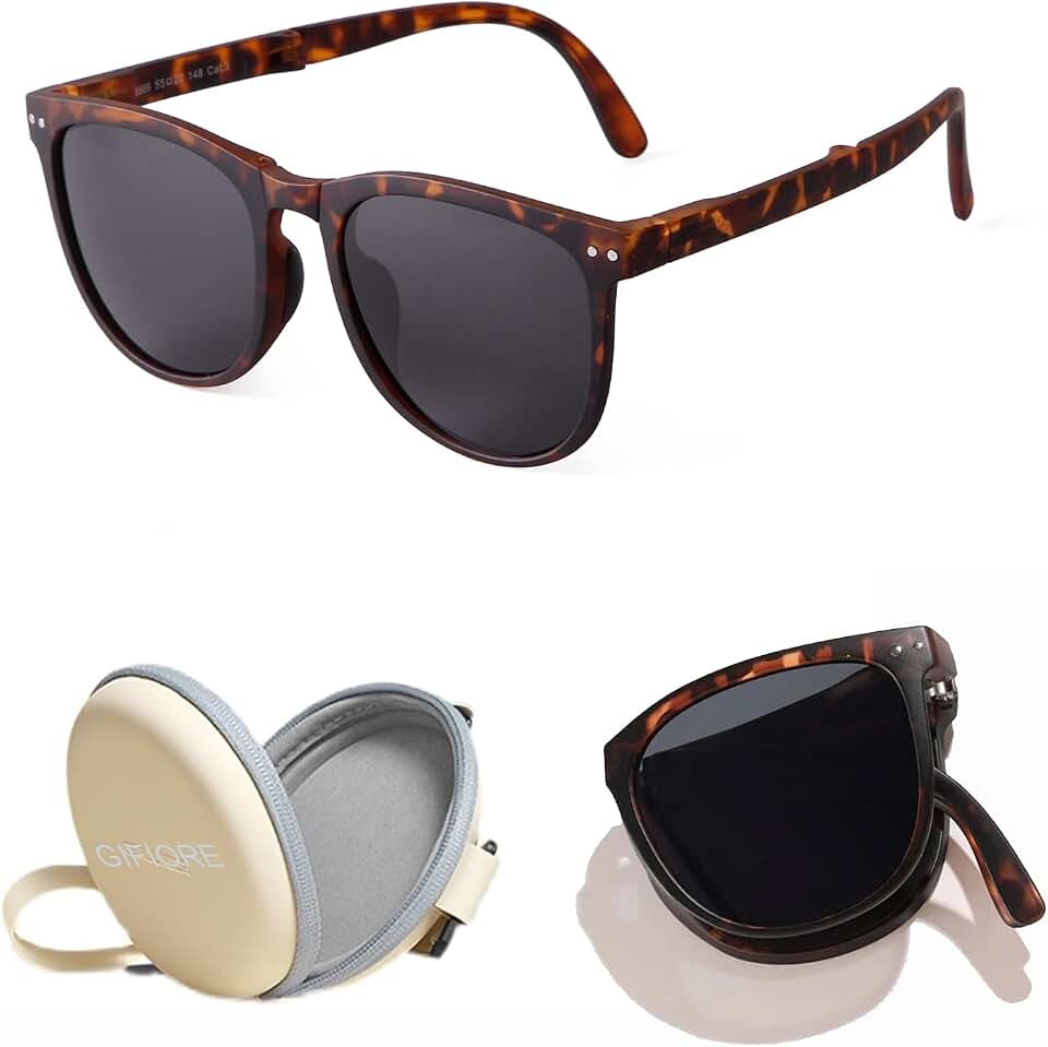 GIFIORE Folding Polarized Sunglasses for Women Men Foldable Driving Anti-glare Sun Glasses with Case,Ultralight 19g