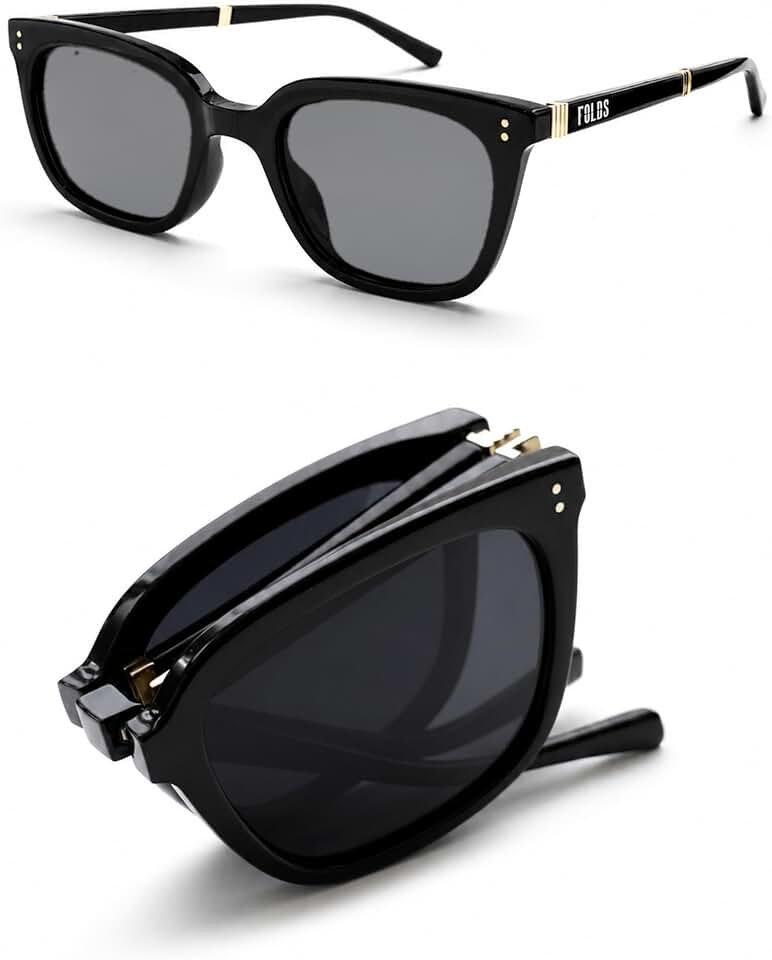 Single Handed FOLDS Polarized Folding Sunglasses: Tough TR90 UV400 Travel Shades Collapsible Eyewear with Leather Case &amp; Bag