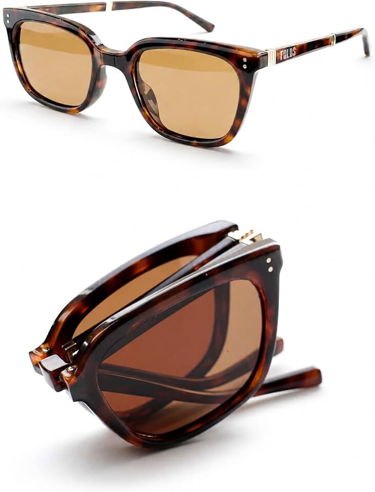 Single Handed FOLDS Polarized Folding Sunglasses: Tough TR90 UV400 Travel Shades Collapsible Eyewear with Leather Case &amp; Bag
