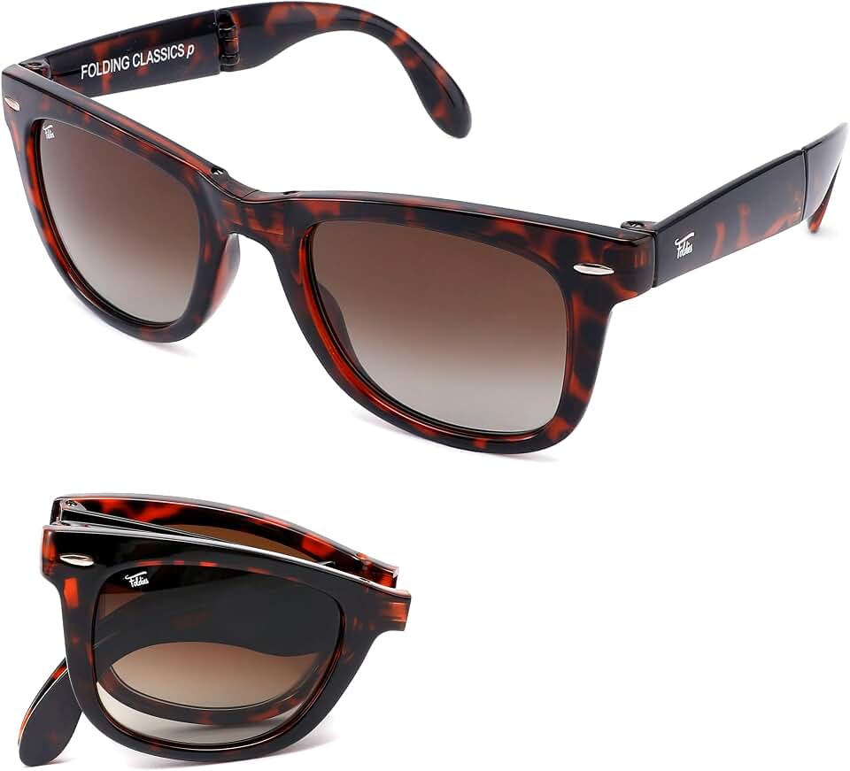 Foldies Classic Folding Sunglasses Polarized, UV400, UVA, UVB Protection for Men Women, Folding Sunglasses Leather Case