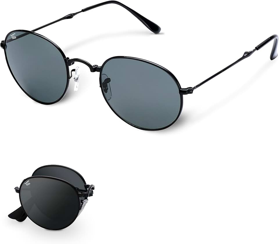 Foldies Round Folding Sunglasses Polarized, UV400, UVA, UVB Protection for Men Women, Folding Sunglasses Leather Case