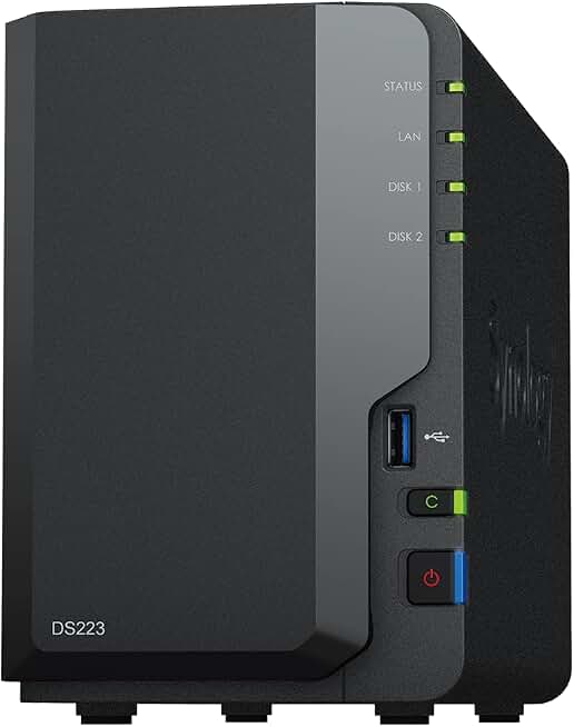 Synology DS223 2-Bay Diskstation NAS (Realtek RTD1619B Quad-Core 2GB Ram 1xRJ-45 1GbE LAN Port) 8TB Bundle with 2 x 4TB Seagate IronWolf NAS HDDs