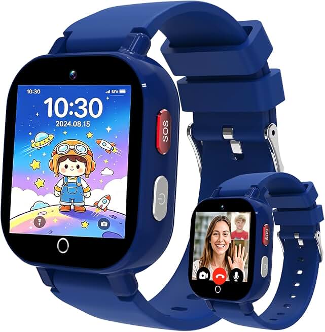 4G Kids Smart Watch with GPS Tracker, Video &amp; Voice Call, SOS, WiFi, IP68 Waterproof, AI Smart Features, Parental Control Phone Watch for Boys Girls Age 4-12(SIM Card Included)