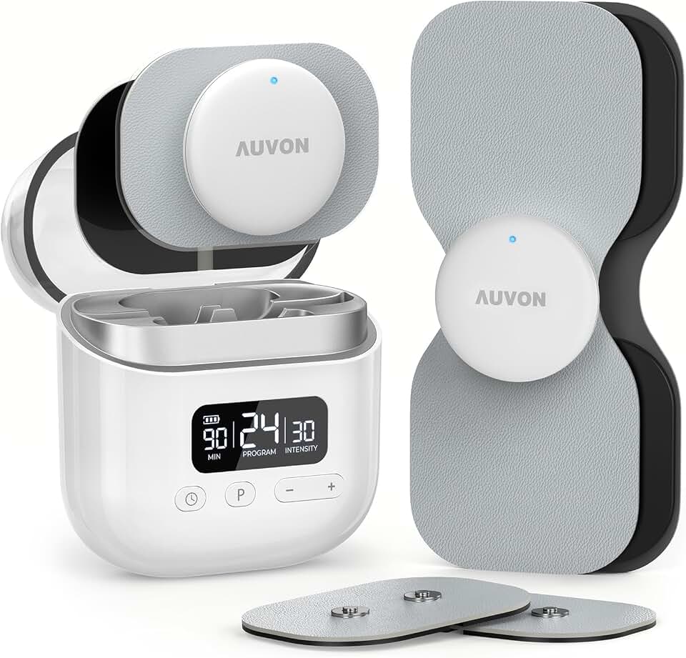 AUVON Wireless 24 Modes TENS Unit Muscle Stimulator for Pain Relief, 6 Pads | Rechargeable EMS Massager, Smart Pocket-Size TENS Machine, Drug-Free Pain Relief for Neck, Back &amp; Shoulder, 6 Premium Pads Global Recycled Standard