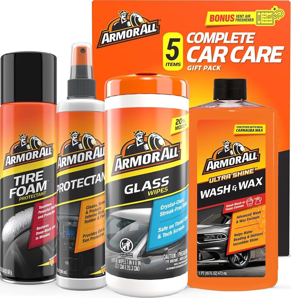 Armor All Car Cleaning Kit, Glass Wipes, Protectant, Wash &amp; Wax, Tire Foam | Armor All Auto Cleaning Kit, Glass Wipes, Protectant, Wash &amp; Wax, Tire Foam