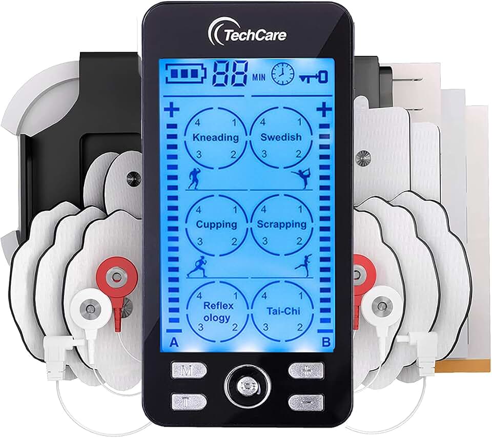 Rechargeable TENS EMS Muscle Stimulator, Dual Channel Electric Pulse Massager for Back &amp; Neck Muscle Recovery and Pain Relief