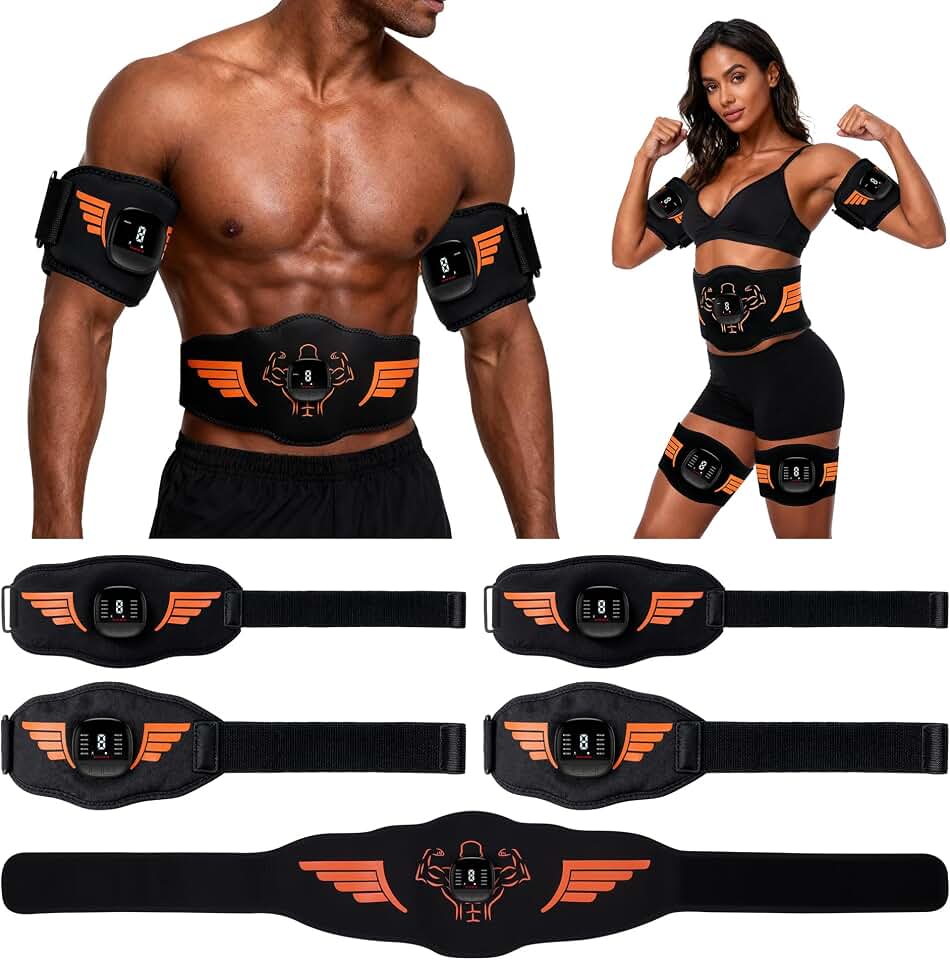 EMS Muscle Stimulator 5-Piece Set - Rechargeable Ab, Arms &amp; Legs Stimulator for Core Strength, Body Toning &amp; Workout Recovery, Watching TV, Working or Relaxing After Exercise to Use, Men &amp; Women | 10 Modes &amp; 30 Frequencies Adjustable Frequencies Wireless Ab Stimulator, Suitable for People with Different Fitness Goals