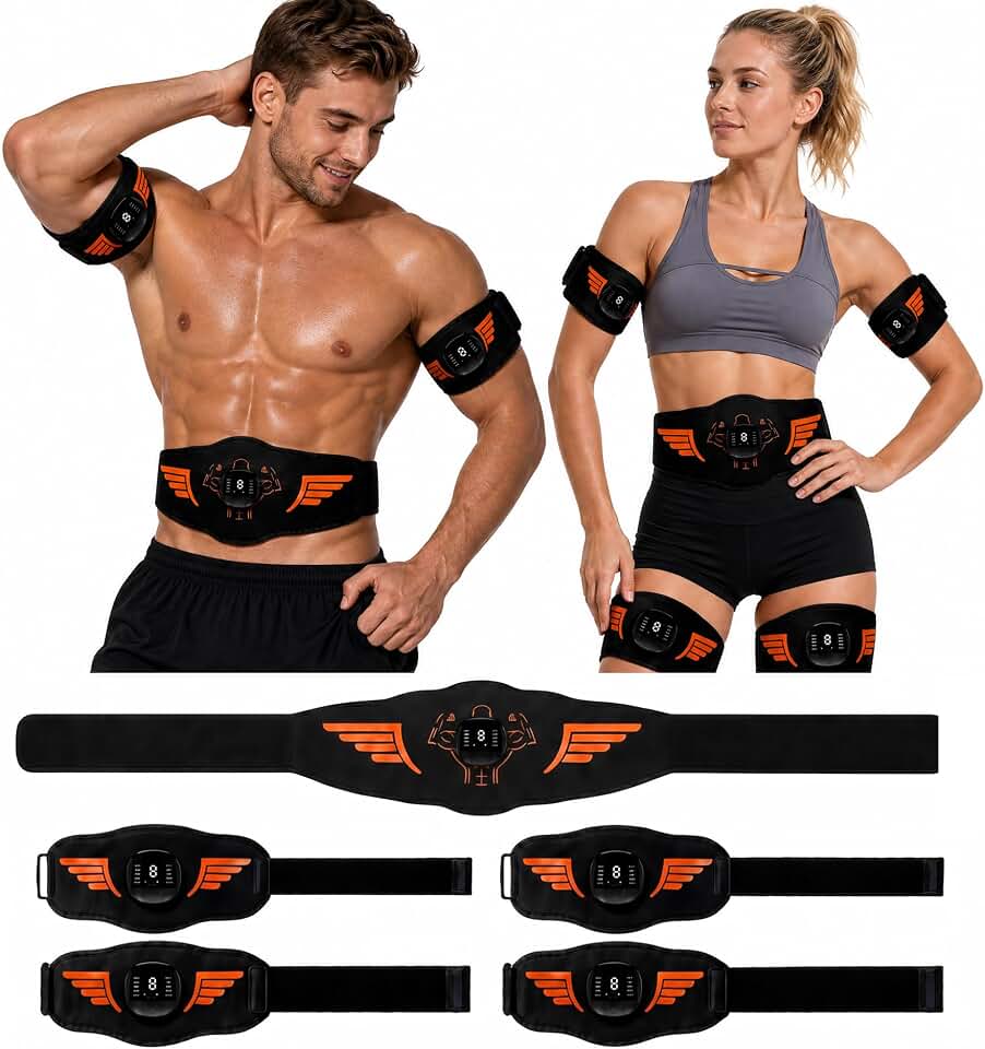 5-Piece EMS Muscle Stimulator Set, Rechargeable Toning Device for Abs Arms Legs, Wireless Ab Stimulator Improves Core Strength, Workout Recovery &amp; Body Sculpting for Men and Women, Home &amp; Travel