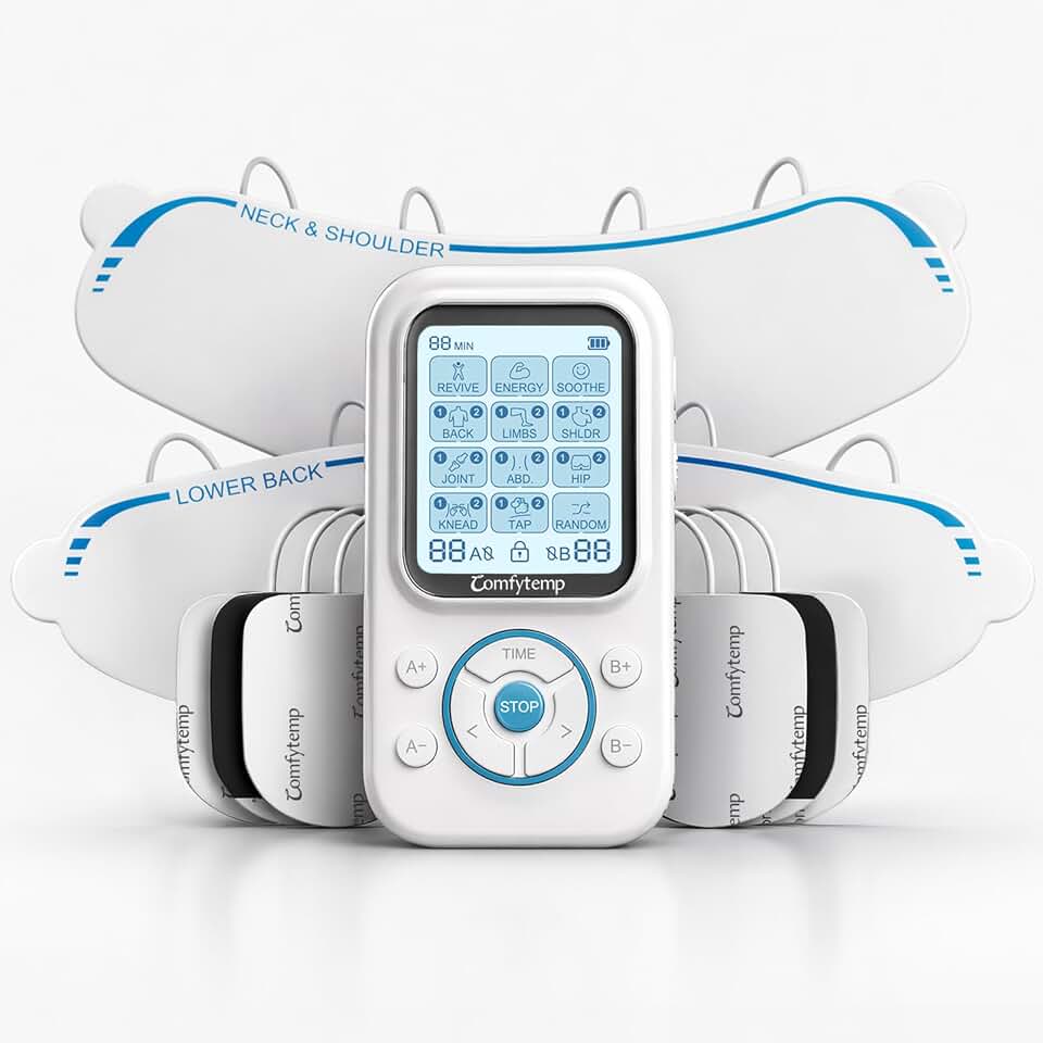 Comfytemp TENS Unit with Specialized Pads for Lower Back &amp; Neck Shoulder Pain Relief, Easy-to-Use TENS Unit Muscle Stimulator with Large Display, Portable Dual Channel TENS Machine with Carrying Case
