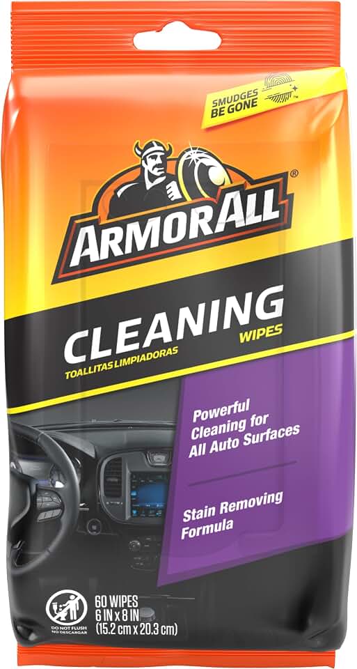 Armor All Car Interior Cleaner Wipes, Interior Cleaning Wipes for Cars, Trucks, Motorcycles, 60 Each | Pre-Moistened Interior Cleaning Wipes, Safe for Dashboard, Leather, Stain Removing Formula, Use on Autos, Trucks, Motorcycles