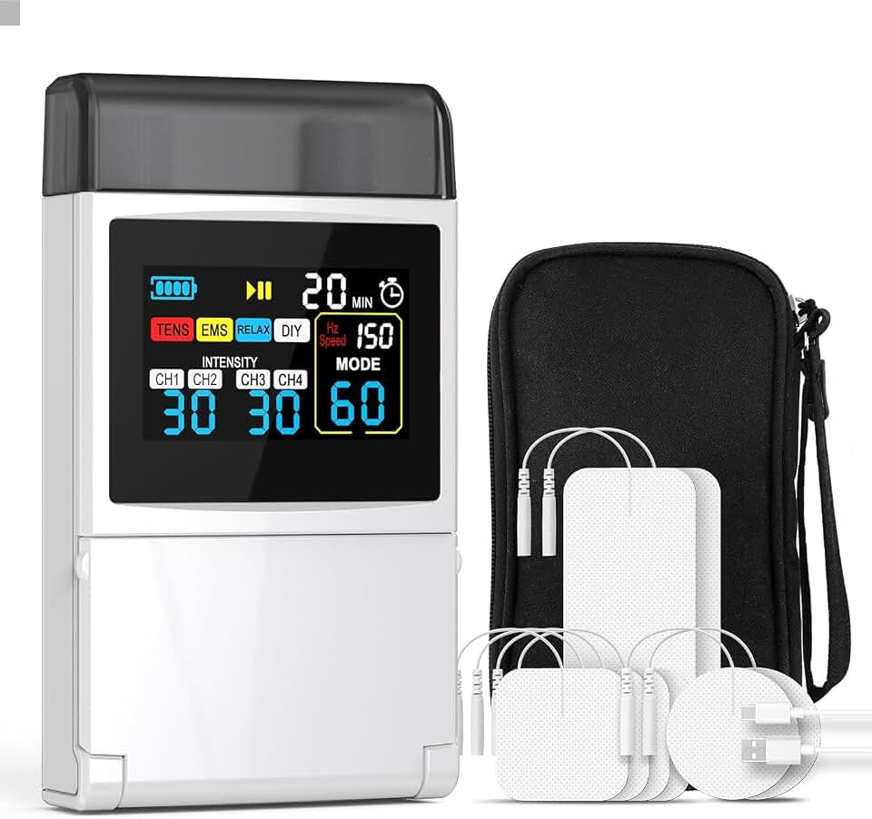 TENS Unit EMS Muscle Stimulator for Pain Relief, 4-in-1 TENS &amp; EMS &amp; Relax &amp; DIY, 4-Channel 60 Modes 30 Intensity with Upgraded Color Screen for Back, Neck, Shoulder, Sciatica