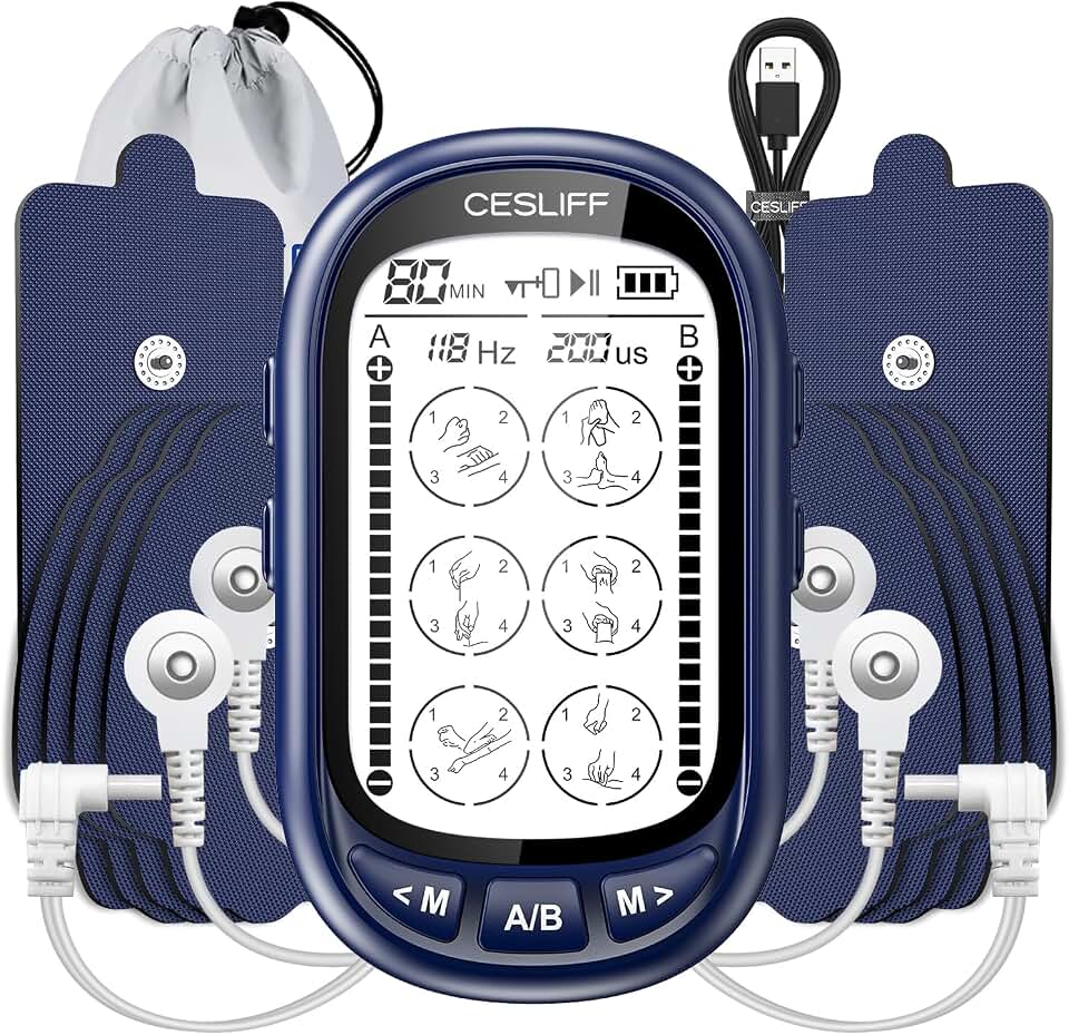 CESLIFF Dual Channel TENS EMS Unit Large Screen 24 Modes 36 Levels Intensity Muscle Stimulator, Rechargeable Electric Pulse Massager TENS Machine for Lower Back Neck Shoulder Pain Relief with 10 Pads