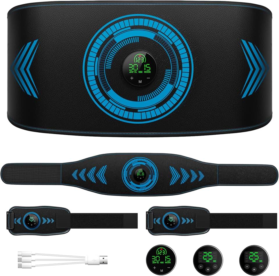 Abs Stimulator Muscle Toner, Powered EMS Muscle Stimulator for Home Use, for Muscle Conditioning (Belts with Armbands)