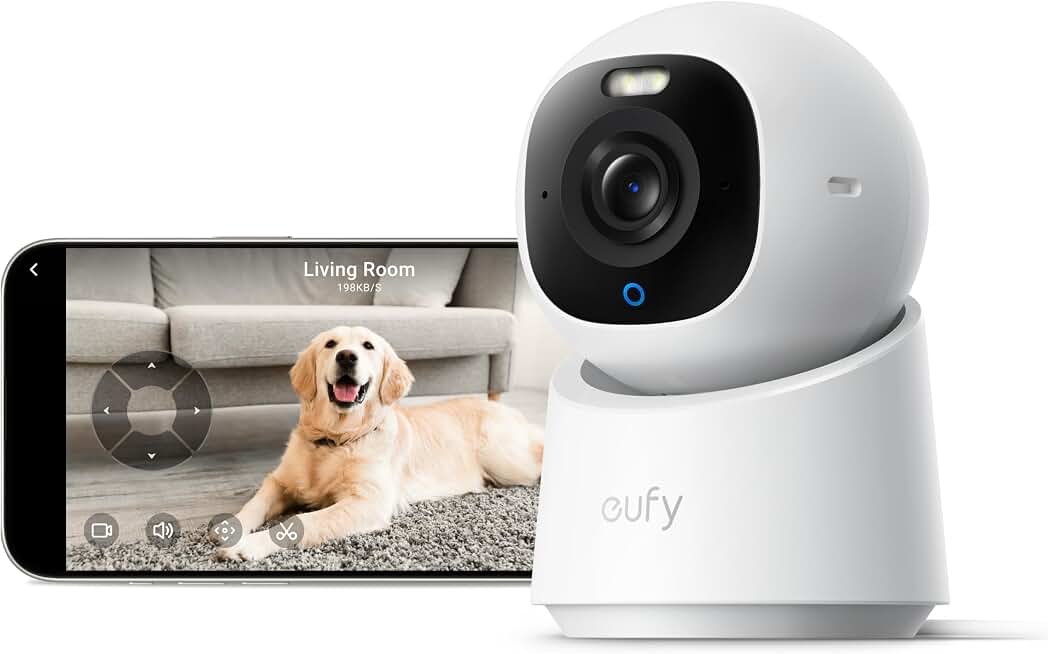 eufy Security 4K Indoor Camera E30, No Subscription, Work as Pet Camera | Nanny/Baby Camera, Pan&amp;Tilt, AI Tracking, AI Detection, 24/7 Recording, Color Night Vision, Two-Way Audio,Works with HomeKit ClimatePartner certified