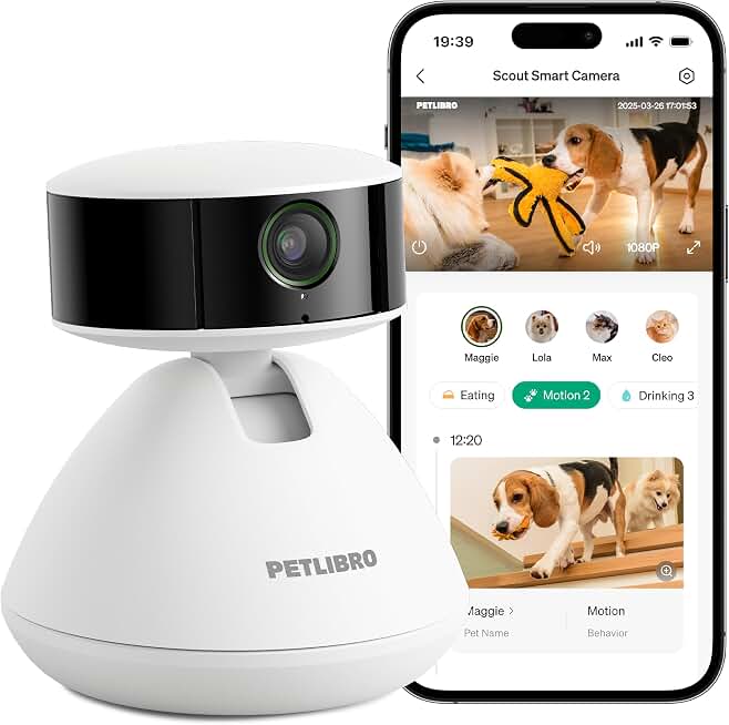 PETLIBRO AI Dog Camera Pet Camera Indoor with Phone App [Multi-Pet Recognition, Daily Activity Analysis &amp; Smart Summaries] Cat Cam 360° View, 1080P Dog Cam Night Vision, 2-Way Audio Home Camera WiFi
