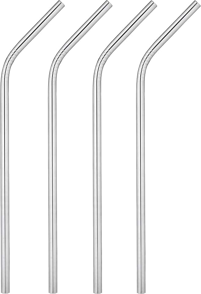 True Sippy Stainless Steel Cocktail Straws, Reusable Metal Straws, Dishwasher Safe, 8 Inch, Set of 4, Silver