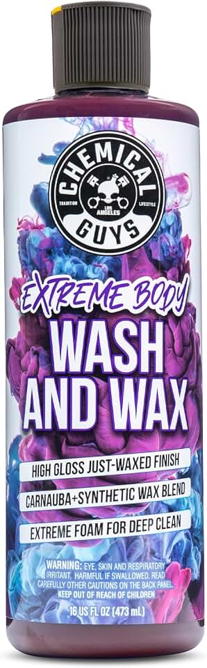 Chemical Guys Extreme Bodywash &amp; Wax Car Wash Soap, 16 oz | Natural and synthetic wax car soap restores shine and protects, thick foam lifts dirt for a scratch-free wash, grape fragrance