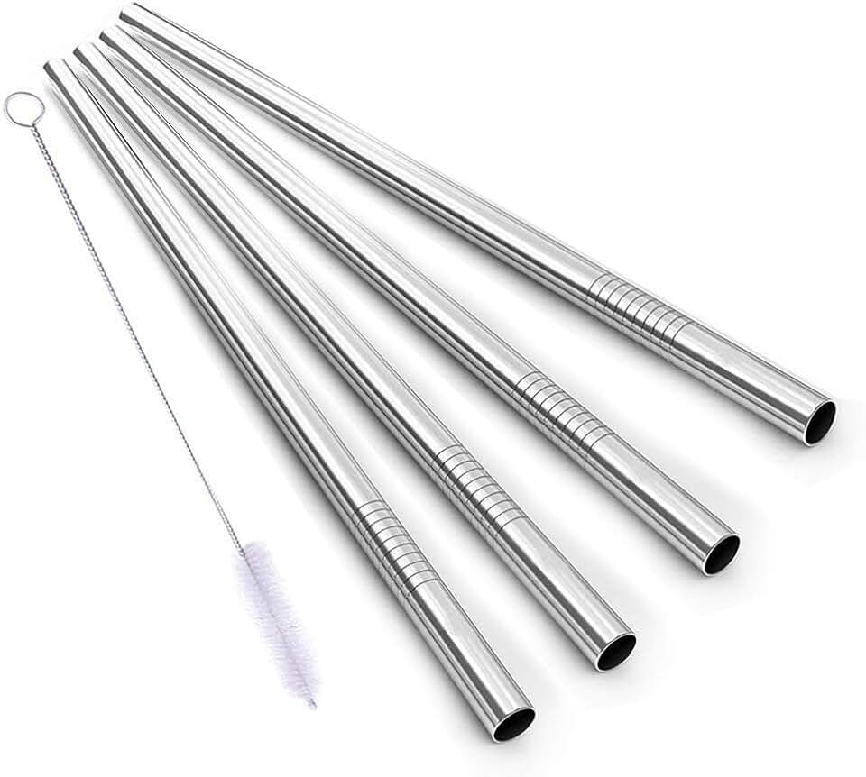 ALINK Stainless Steel Smoothie Straws, 9 inch X 0.315 in Reusable Metal Straws for Juice, Water, Smoothie, Set of 4 with Cleaning Brush