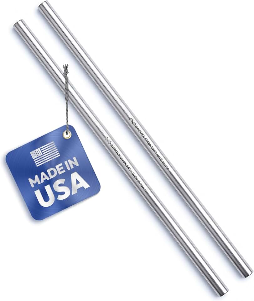 Made in USA Bywater Stainless Steel 10.5 Inch Straw Set of 2 Food Grade Premium Straws. Fits Stanley, Yeti Straw Lid and Many Others With Standard Straws. DOES NOT FIT FLIP STYLE LIDS