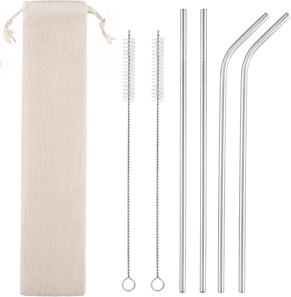Set of 4 Reusable Metal Straws, 10.5'' Long Stainless Steel Straw with Cleaning Brushes and Case, Drinking for 30 oz and 20 oz Tumblers.