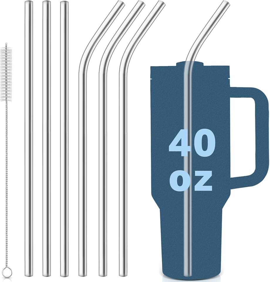 for Stanley Quencher 40oz Tumbler 6x Metal Stainless Steel Straws, 12inch Replacement Extra Long/Tall Straws for Stanley Cup 40oz Drinking Reusable Accessories (3x Straight &amp; 3x Bent)