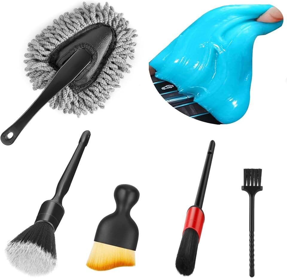 Fitosy Car Interior Duster Detail Brush Cleaning Gel Kit, Dust Remover | Slime Putty Cleaner Soft Detailing Brushes Car Accessories Essentials Supplies Tools for Men Women, Auto Truck SUV and RV