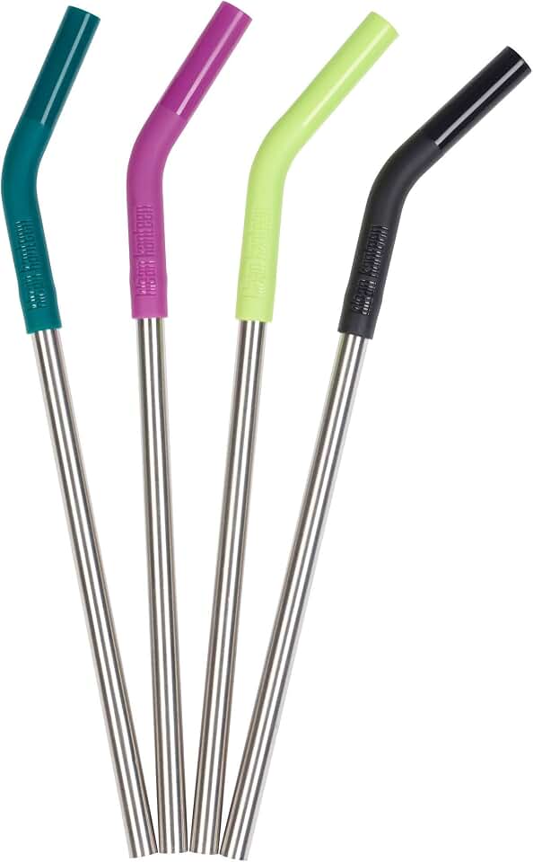 Klean Kanteen Straw 4-pack, Stainless Steel with Safe, Removable Silicone Tips - 8mm Diameter - Multi-Color, One Size (1005789)