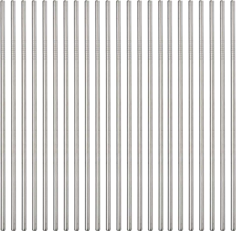 Reusable Metal Straw 50Pcs In Bulk.265mm Reusable Stainless Steel Straight Straws.NiceCaTeLe Drinking Straws Wholesale for 30 oz &amp; 20 oz Tumblers Yeti Water Bottle(10.5" - Silver, 50pcs - Straight)