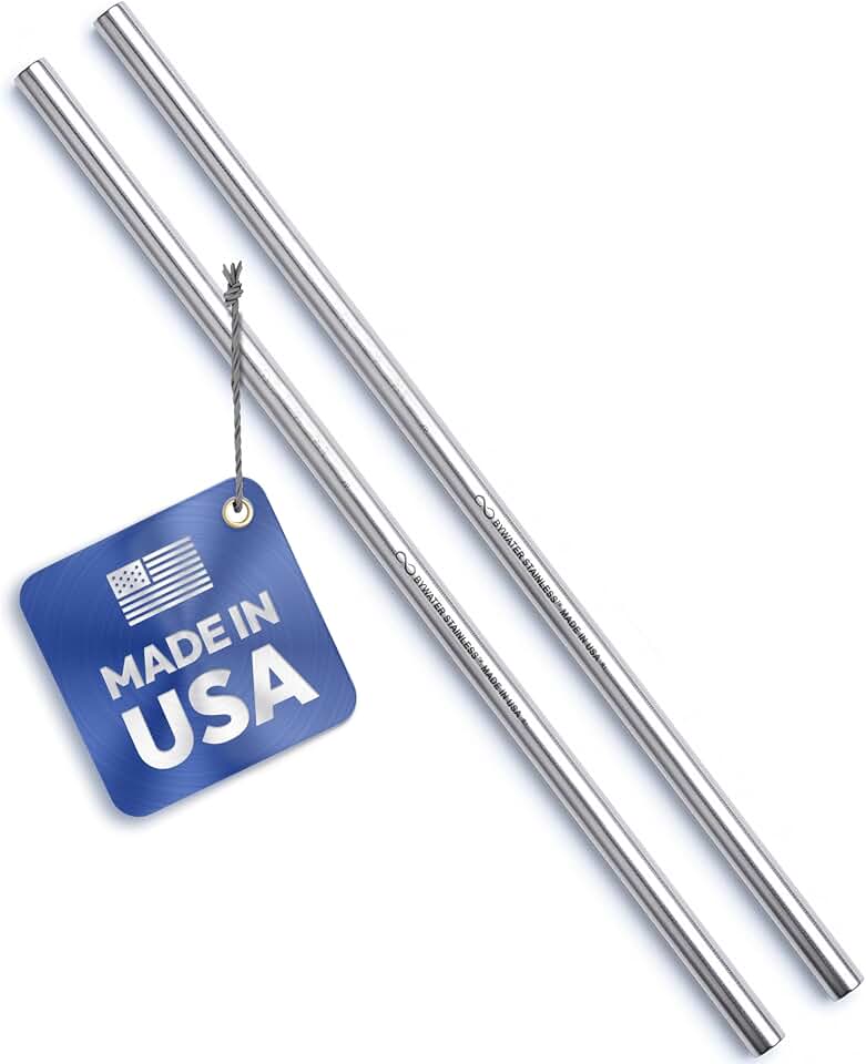 Made in USA Bywater Stainless Steel 12 Inch Straw Set of 2 Food Grade Premium Straws. Fits Stanley, Yeti Straw Lid and Many Others With Standard Straws. DOES NOT FIT FLIP STYLE LIDS