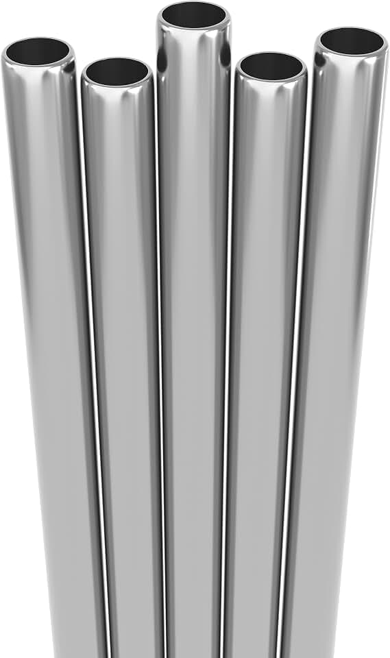 Fiesta First 5 Stainless Steel Straws with Cleaning Brush. 9.45" Long Metal Straws Reusable for 20 24 30 Oz Tumblers, Smoothies and Shakes. Dishwasher Safe Hard Drinking Straws. SILVER