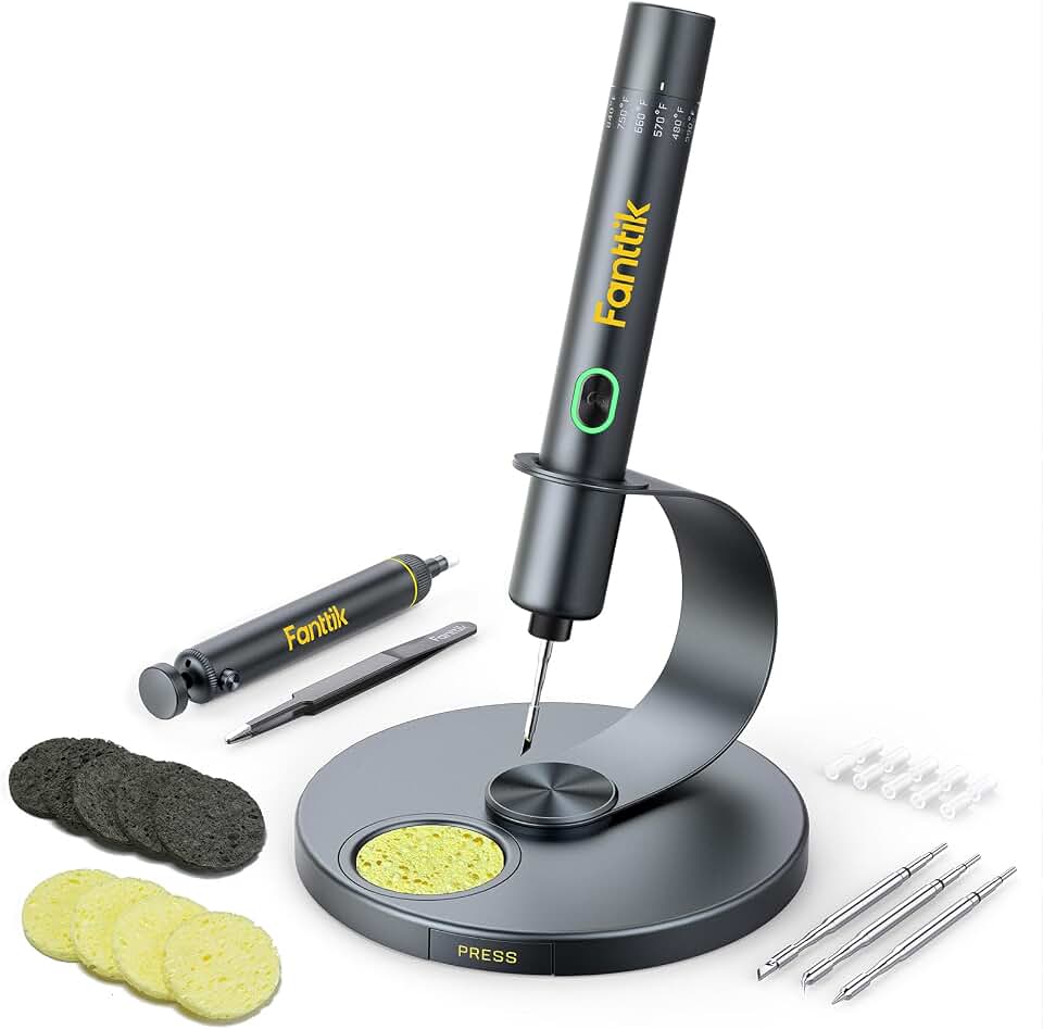 Fanttik T1 Max Soldering Iron Kit, Cordless Soldering Iron | 7s Fast Heating(390°F-840℉), Auto Sleep, 4 Pcs Soldering Tips(C210), 360° Swivel Stand, Soldering Iron for Precision Repair