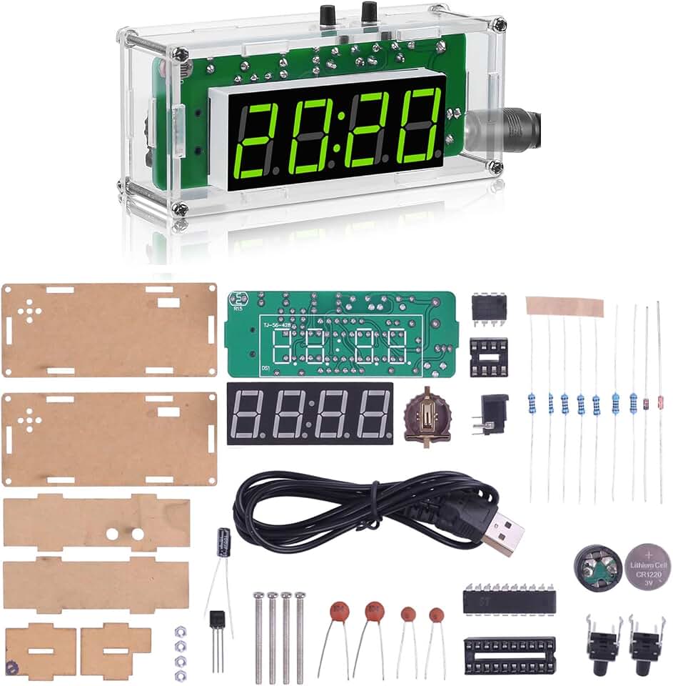 MiOYOOW DIY Digital Clock Kit, 4-Digit Alarm Clock Soldering Practice Kit | Adjustable Brightness &amp; Temperature Display, Electronics Clock Kit, DIY Soldering Project for School Learning, Daily Use