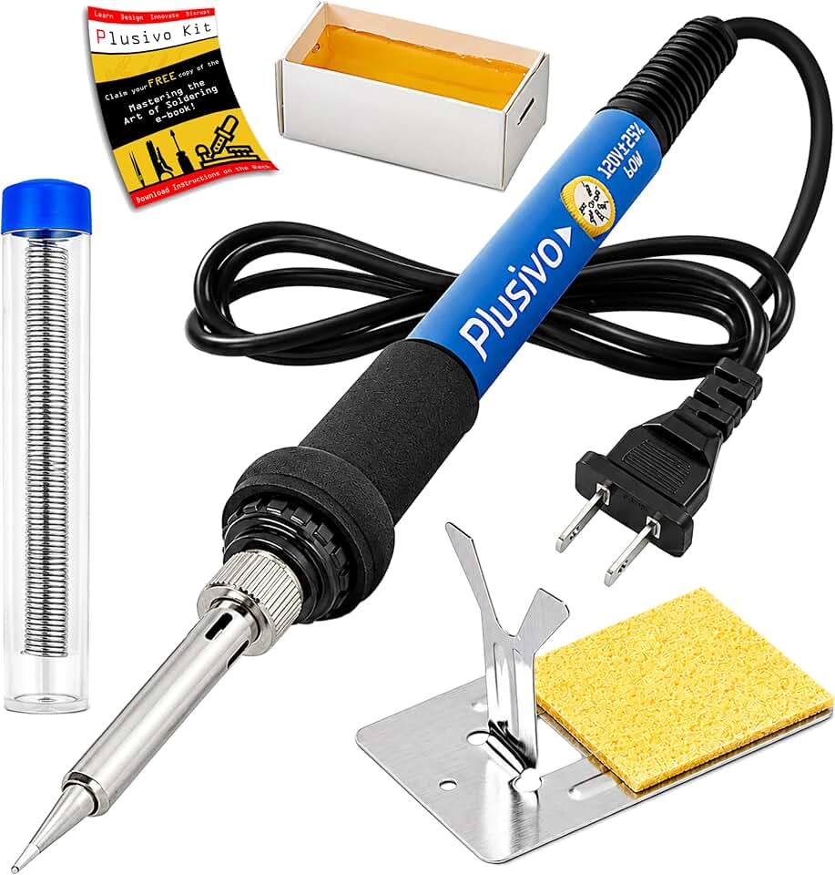Soldering Iron Kit, 60W Adjustable Temperature 5-in-1 Solder Wire, Stand, Sponge, Rosin Paste Flux, Fast Heating Desoldering Tool for Electronics Repair Hobby DIY 120 V US Plug