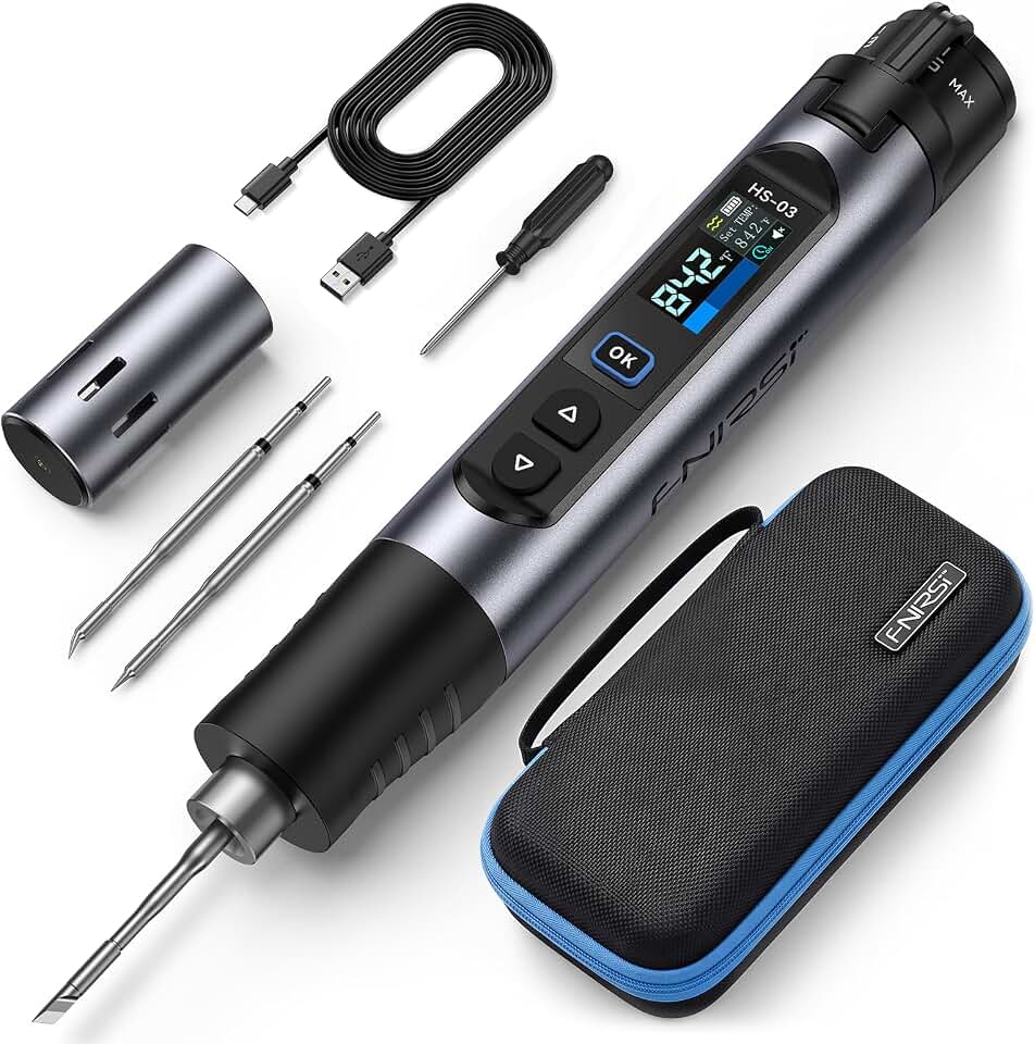 FNIRSI HS-03 Cordless Soldering Iron Kit, 2600mAh Battery, 3s Fast Heating | 212-842°F, 5 Preset Temp Levels, Auto Sleep, 0.96" IPS Display Portable Soldering Iron kit for Electronics Repair, DIY &amp; PCB
