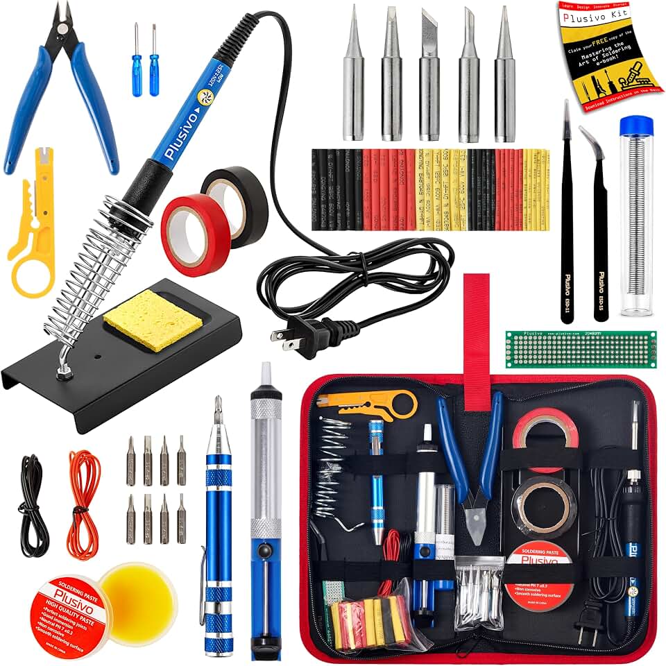 Soldering Iron Kit, 60W Soldering Iron Adjustable Temperature 25-in-1, 5 Solder Tips, Solder Wire, Desoldering Pump, Wire Cutter, Heatshrink Tubes Welding Kit for Electronics Repair Hobby 120V US Plug