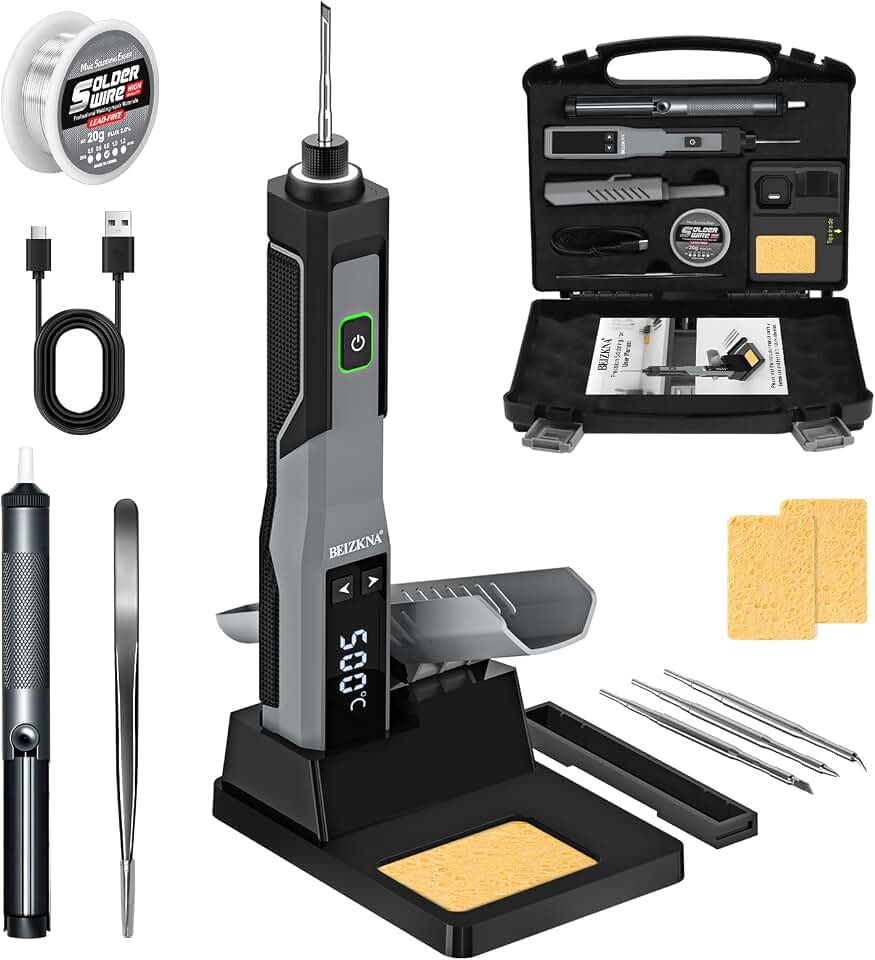Soldering Iron Kit Cordless Portable 3200mAh Battery USB Rechargeable | 5s Fast Heat 392-932℉, Auto Sleep, 14-in-1 Wireless Soldering Iron Welding Gun Tool for Precision Electronics PCB DIY