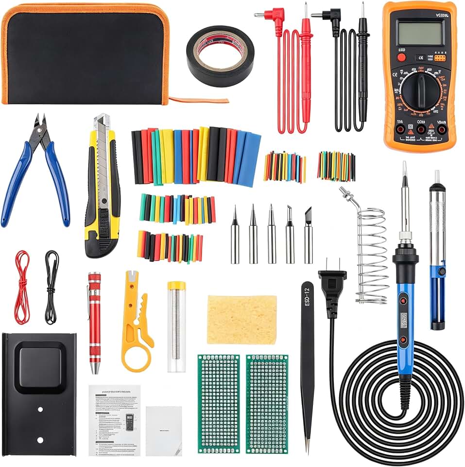 Multi-in-1 Soldering Iron Kit Temp 392℉-842℉ for Electronics DIY | 110V US Plug, 80W Soldering Iron, 5 Soldering Tips, 191-in-1, Soldering Iron Stand with Cleaning Sponge, Digita Multimeter