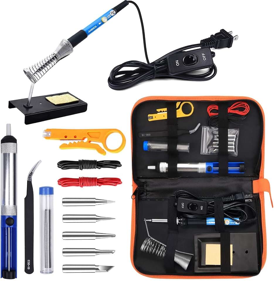 Soldering Iron Kit Electronics,60W Adjustable Temperature Welding pen | Precision Soldering Iron 5pcs Soldering Tips, Desoldering Pump, Soldering Iron Stand, Tweezers for Electr Repair, DIY, PCB