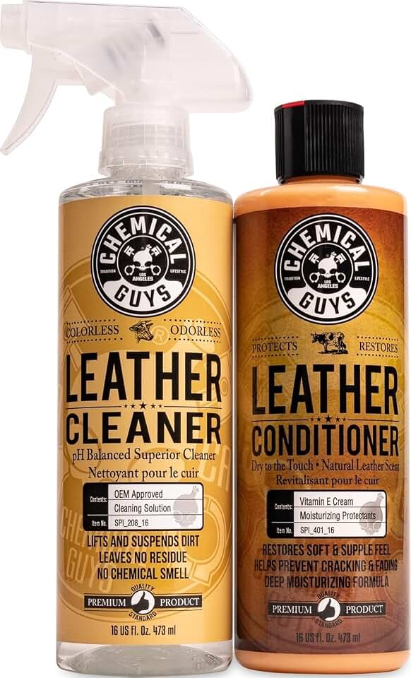 Chemical Guys, Leather Cleaner &amp; Conditioner Kit for Cars &amp; Home, 2 x 16 oz | Two-step kit cleans and conditions seats, furniture, bags and boots, pH-balanced for natural and sealed leather