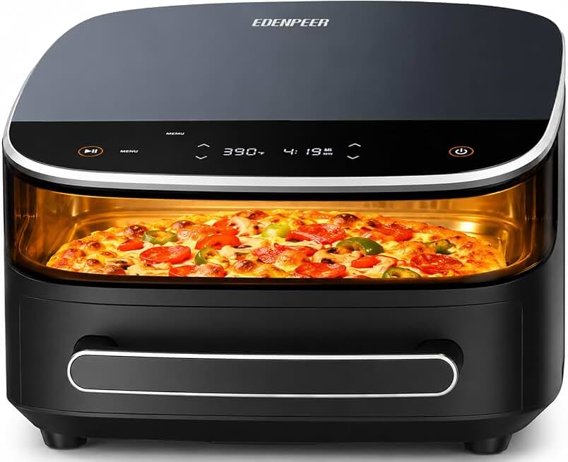 6QT Large Air Fryer, 11-in-1 Air Fryer Top &amp; Bottom Heating, No Flip Needed | Flat Airfryer Fits 12" Pizza 2X Faster Heating 50dB Quiet Air Fryer 270° View Window Easy to Clean for Family Meals