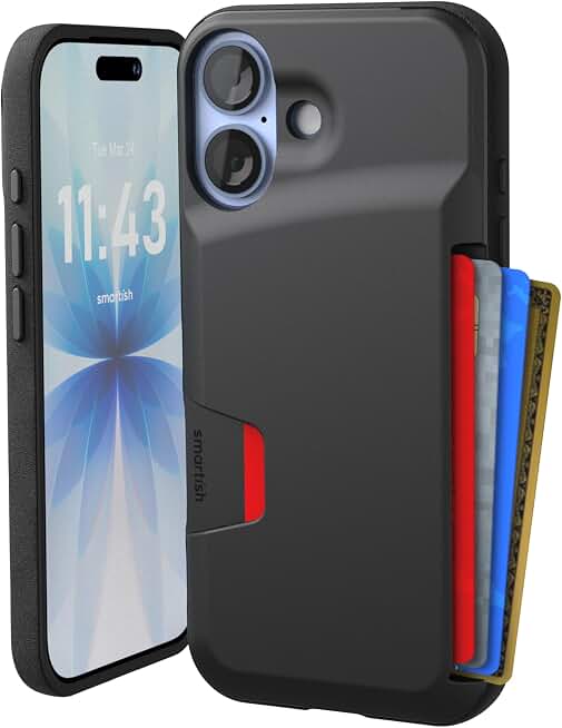 Smartish iPhone 17 Wallet Case with Card Holder, Wallet Slayer Vol 1, Black | Drop-Tested from 6 Feet, Holds 4 Cards + Cash, Protective &amp; Slim, Thin &amp; Grippy, Hidden Credit Card Slot for Apple iPhone ClimatePartner certified